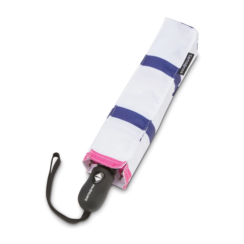 Samsonite Compact Auto Open/Close Umbrella Regenschirme White/Blue/Pink Stripes | CH-DSV554638