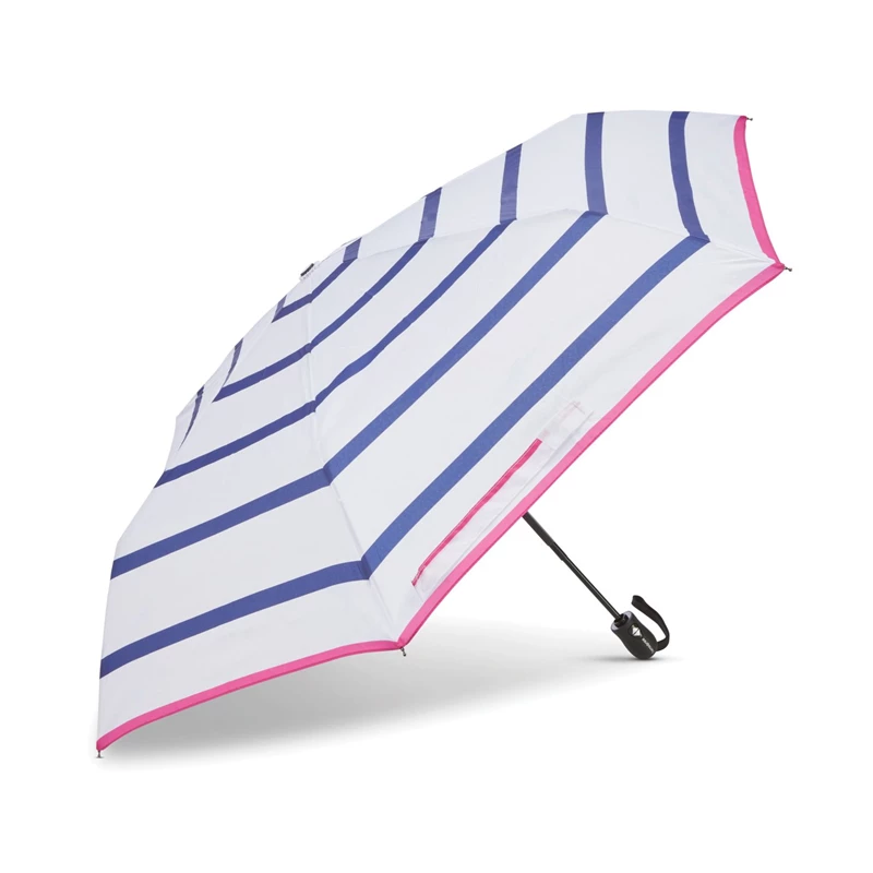 Samsonite Compact Auto Open/Close Umbrella Regenschirme White/Blue/Pink Stripes | CH-DSV554638