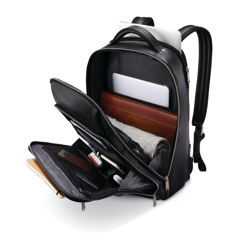 Samsonite Klassische Leder Backpack Businesstaschen Schwarz | CH-DSV554659