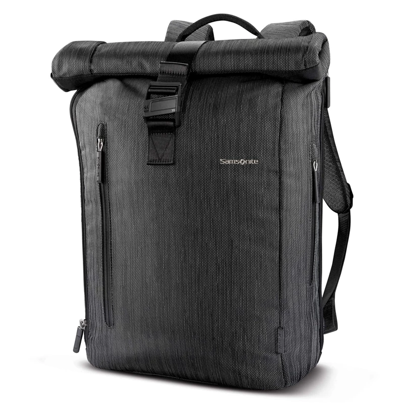 Samsonite SXK Rolltop Backpack Laptop Rucksack Black/Silver | CH-DSV554703